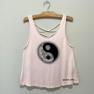 Divided Yin Yang Womens Flowy Cross Back Tank Top Relaxed Fit Pink Small